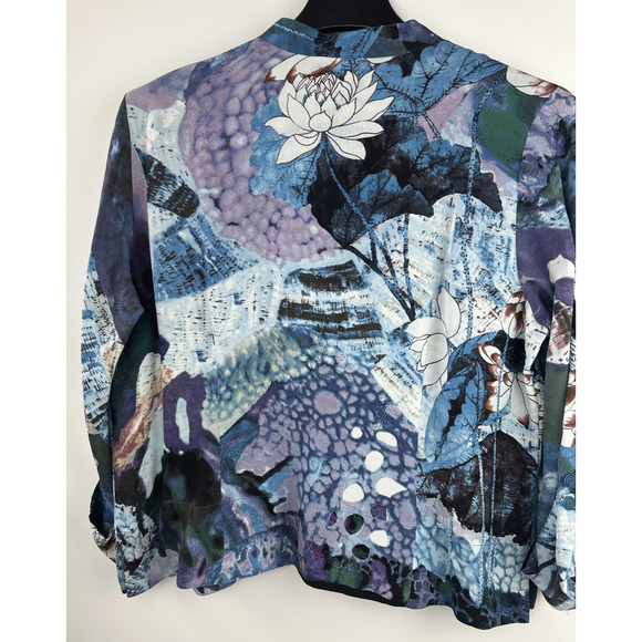 NWT CITRON Santa Monica 100% Silk Button Front Blouse Abstract Floral Size XL - Picture 6 of 16